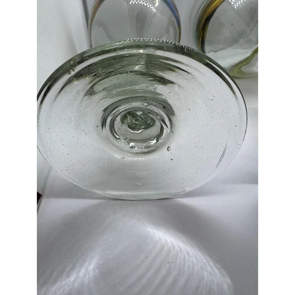 VTG Handblown Mexican Recycled Glass Wine Goblets Set of 2 – Confetti Band